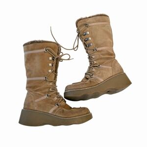 Bakers Y2K Platform Faux Fur Boots Brown Suede Lace Up Chunky Boot Grunge 9